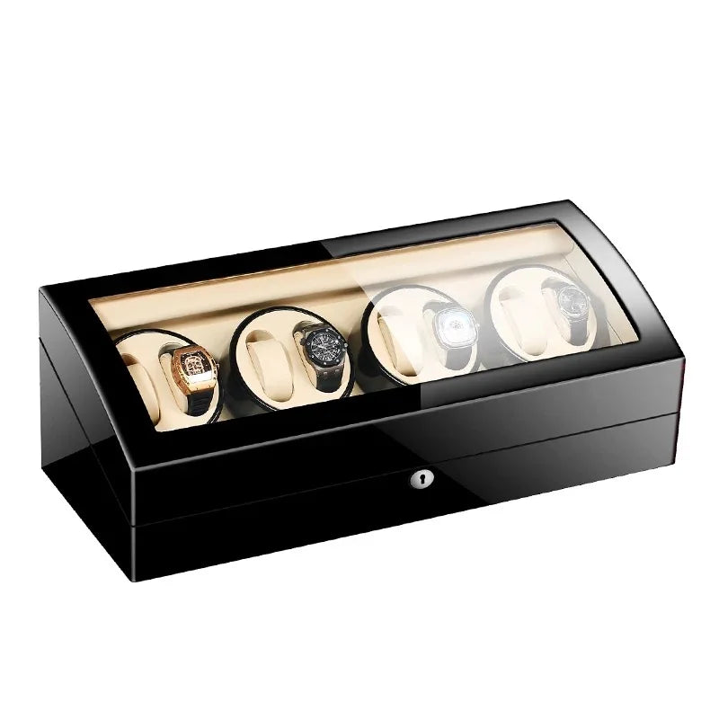 Wooden Watch Storage Box 6 Slots Automatic Winding Battery Mechanical Watches Winder Case Leather