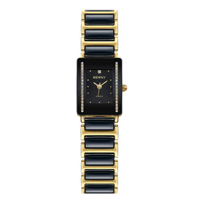 BERNY Ceramic Quartz Watch – Luxury Rectangle Gold Couple Wristwatch with Diamond Bracelet Design