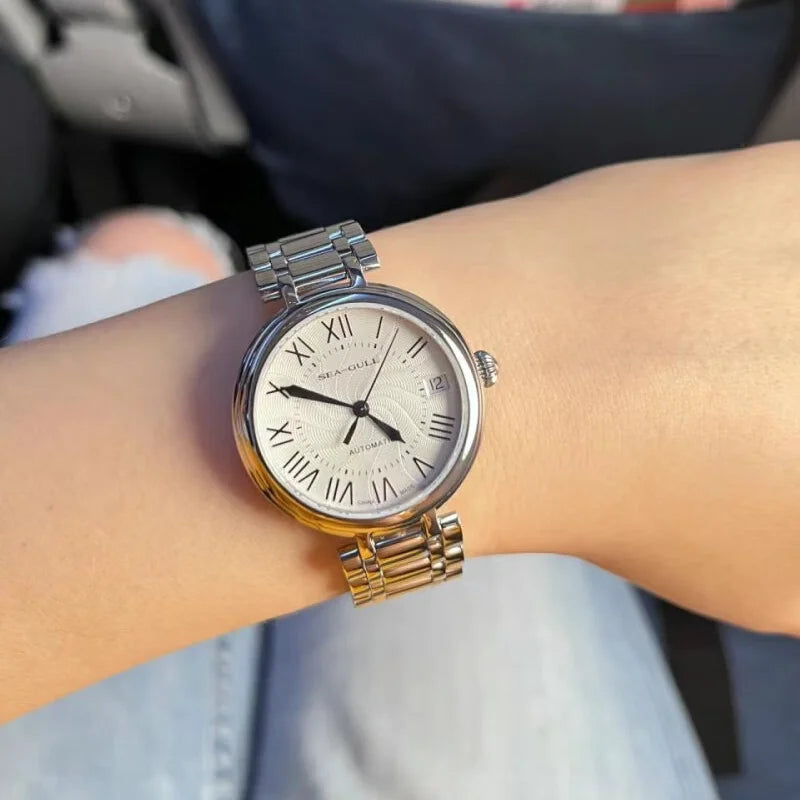 Seagull 417L Women’s Dress Watch – White Dial, Diamond Accent, Elegant Luxury Wristwatch