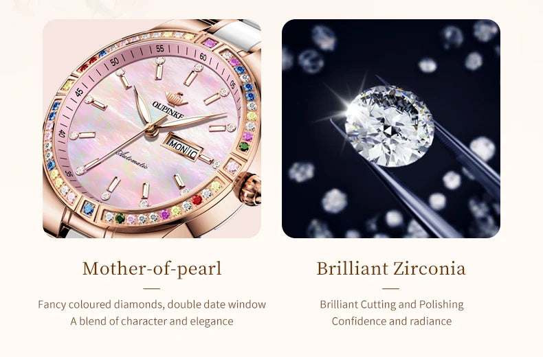 OUPINKE 3283 Women’s Automatic Watch – Luxury Mechanical, Day-Date, 50m Water Resistant