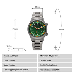 BERNY Men’s Titanium Diver Watch – Automatic, 20ATM