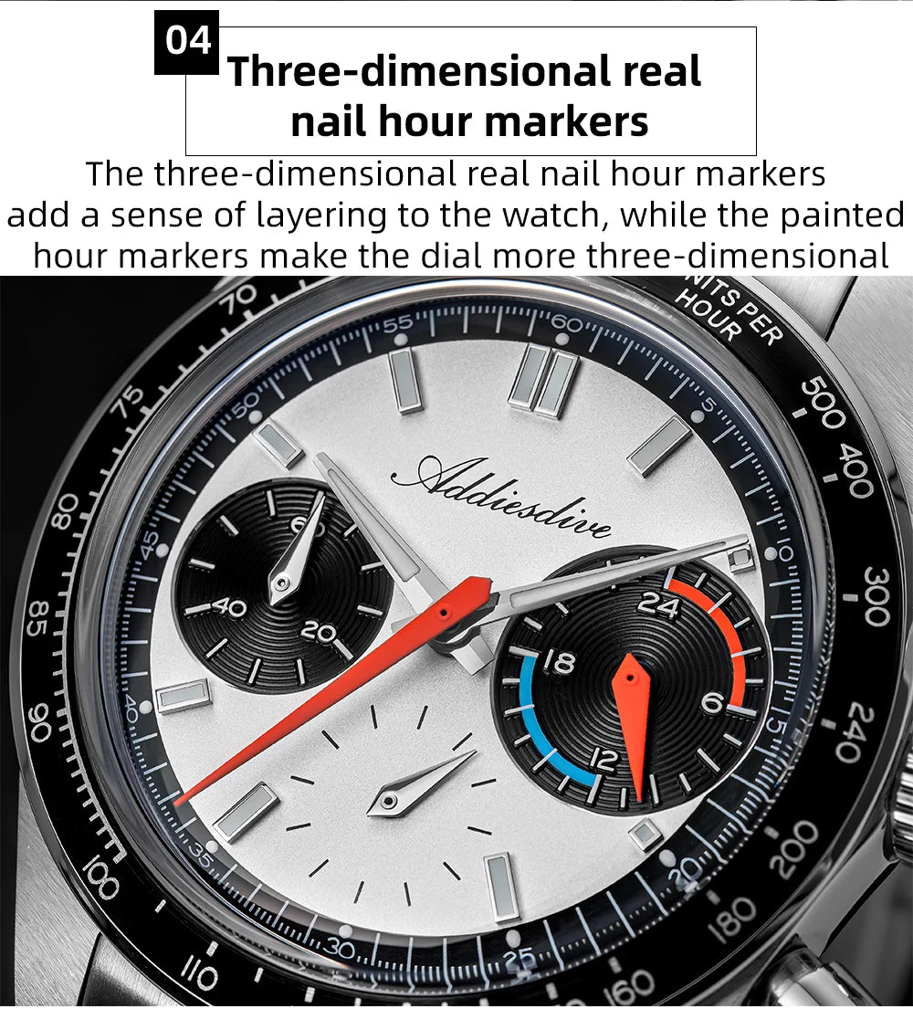 Addiesdive VK63 Chronograph Watch – Racing Style, 100M Waterproof