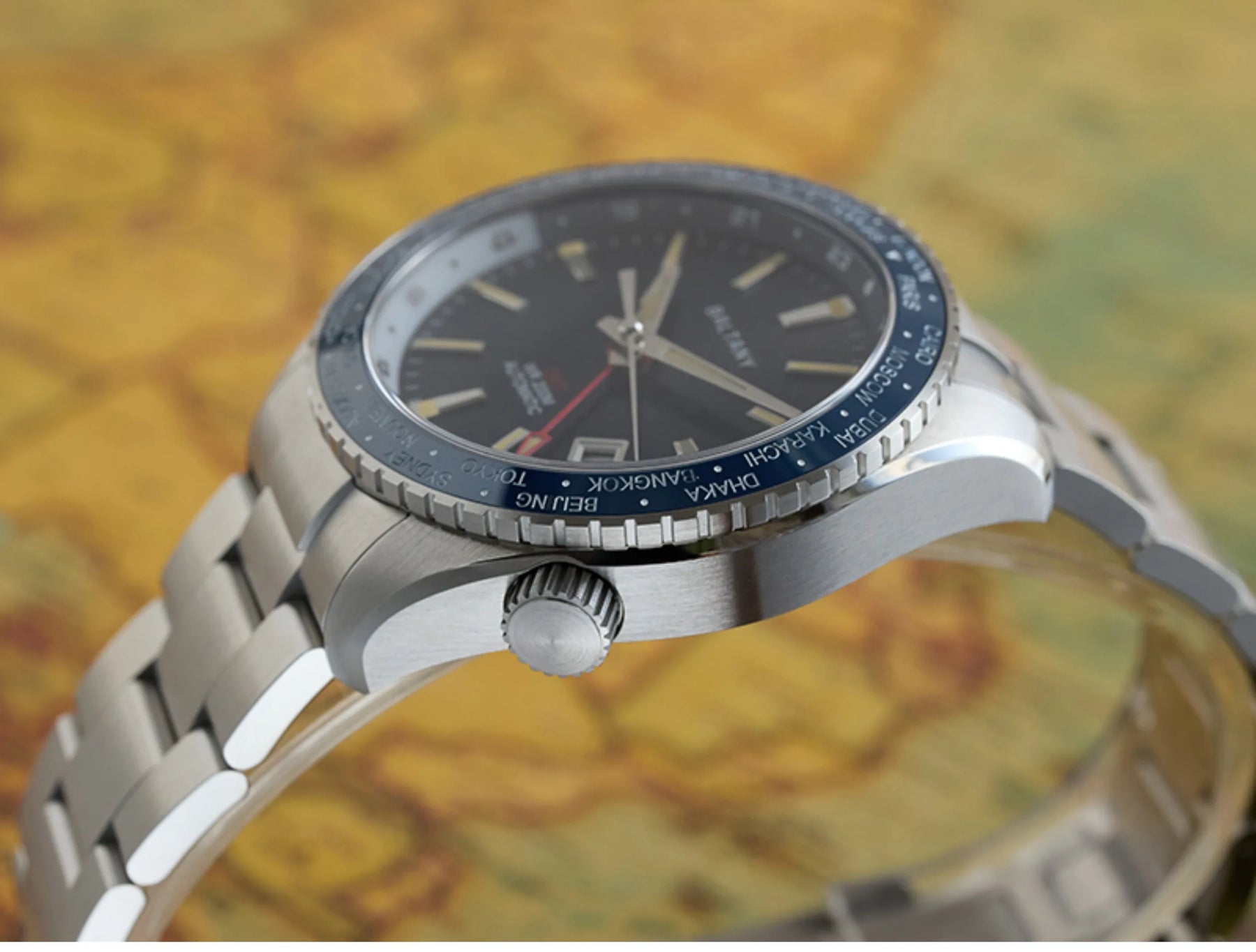 Baltany Men’s GMT Automatic Watch 40mm – NH34, Sapphire Crystal, 200m Dive, Luminous, World Time Bezel