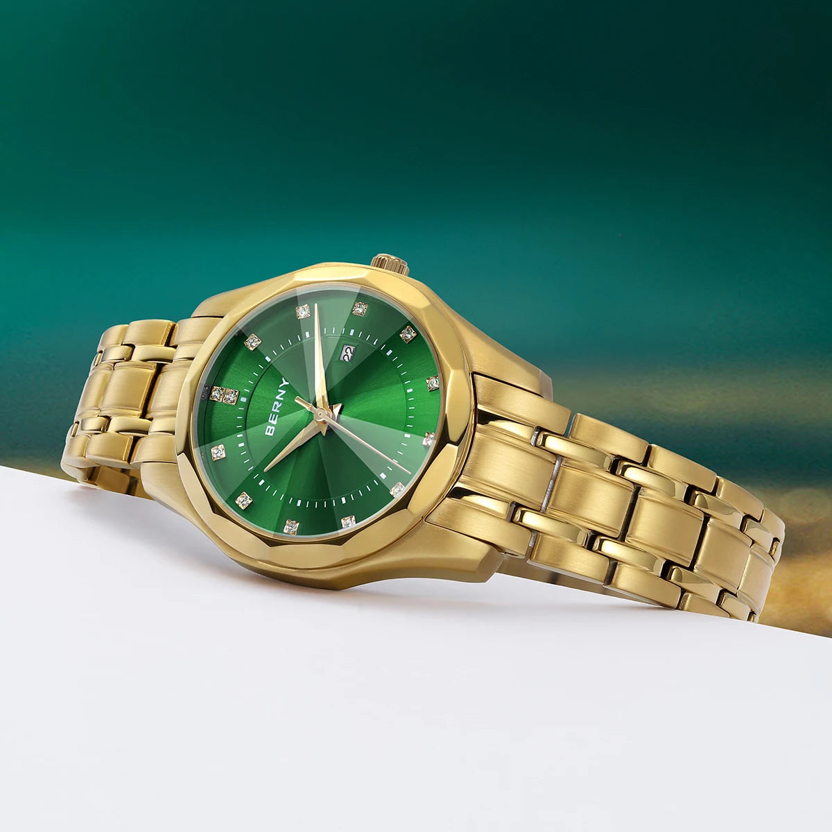 BERNY Women's Quartz Watch – Gold Stainless Steel Waterproof Fashion Watch
