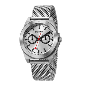 BERNY Men's Track Watch – Stainless Steel Panda Dial Rotating Bezel Casual