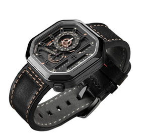 AGELOCER Men’s Automatic Skeleton Watch – Luxury Square Stainless Steel