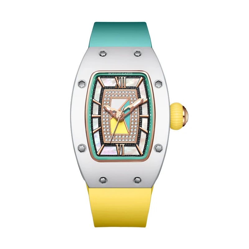 BONEST GATTI Women’s Automatic Watch – Luxury Tonneau Mechanical, Sapphire Crystal, Fluororubber Strap