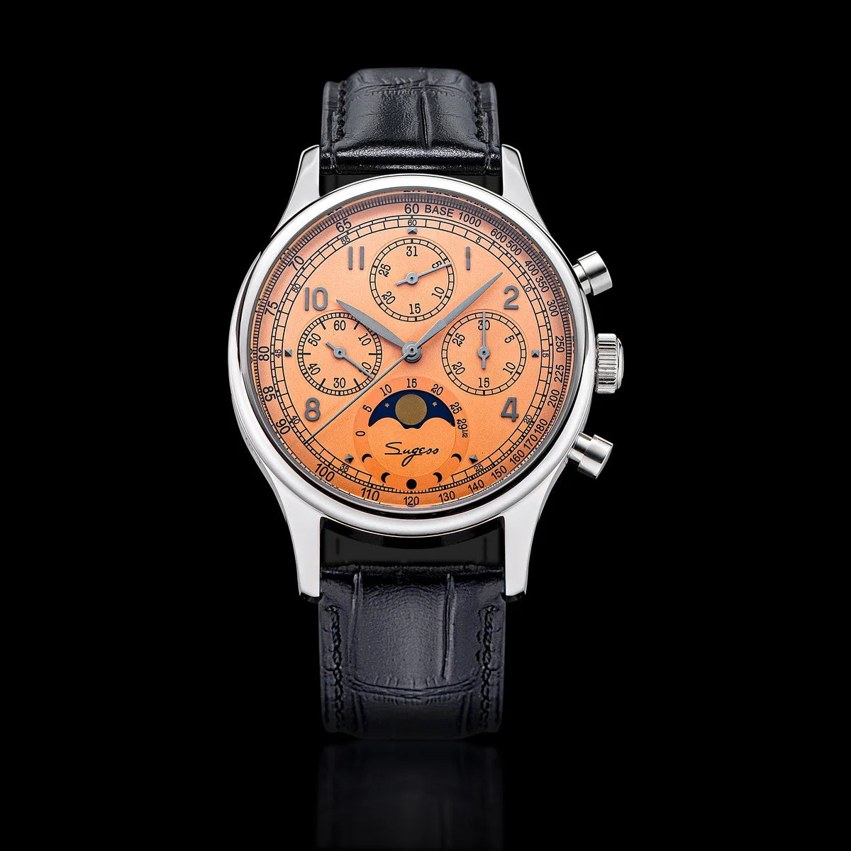 Sugess Men’s Chronograph Watch – ST1908 Mechanical, Moonphase, Swan Neck, Sapphire Crystal