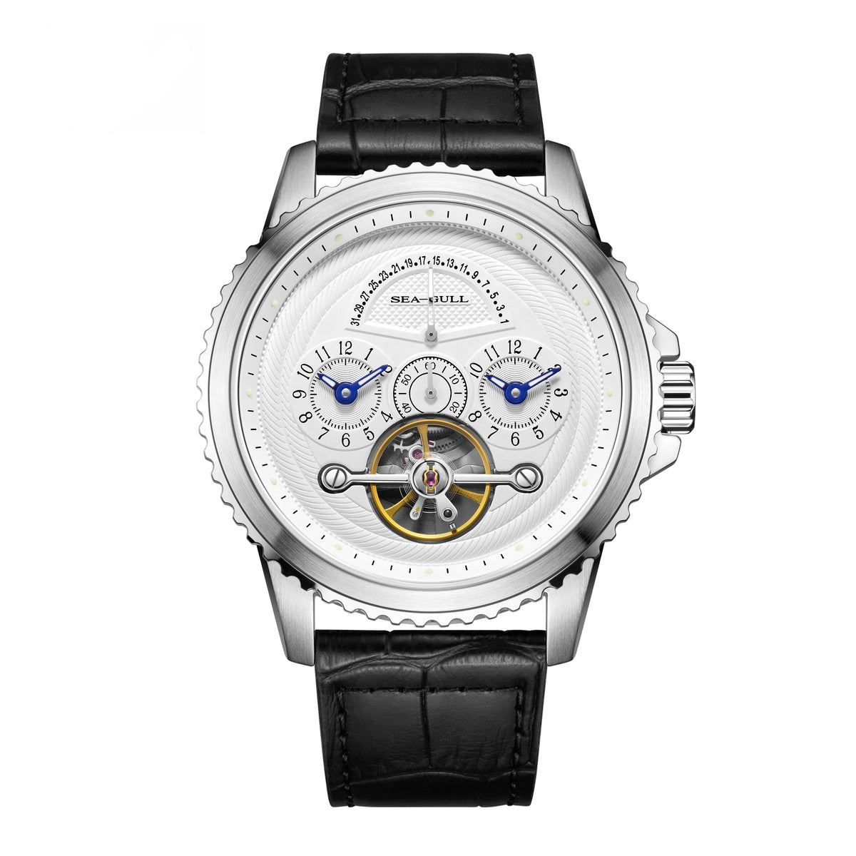 Seagull Flywheel Men’s Mechanical Watch – 44mm, Sapphire, Dual Time