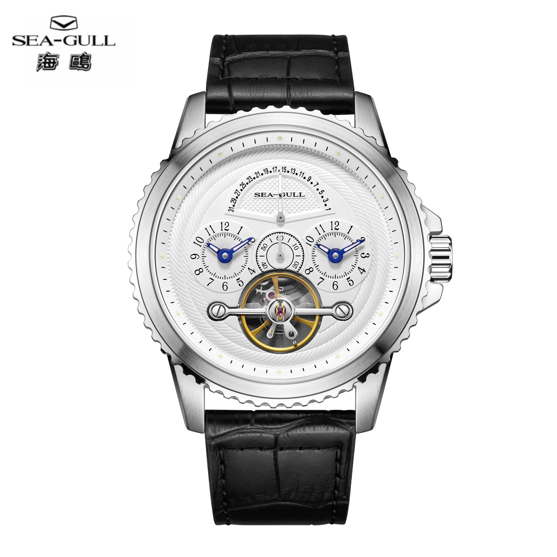 Seagull Flywheel Men’s Mechanical Watch – 44mm, Sapphire, Dual Time
