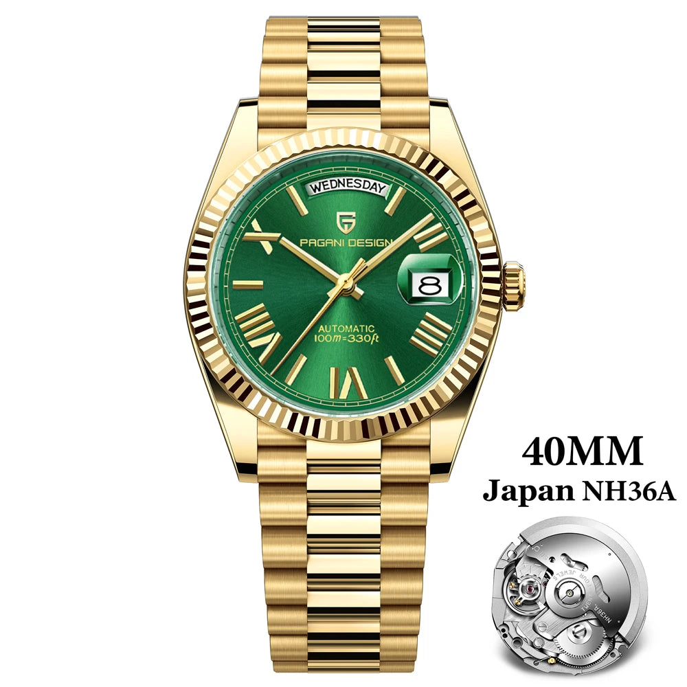 Pagani Design DD40 Men's Automatic Watch – NH36A Gold White Day-Date 2026
