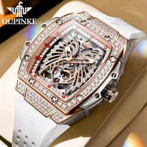 OUPINKE 3225 Women’s Automatic Watch – Diamond Dial, Silicone Strap