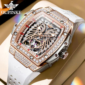 OUPINKE 3225 Women’s Automatic Watch – Diamond Dial, Silicone Strap