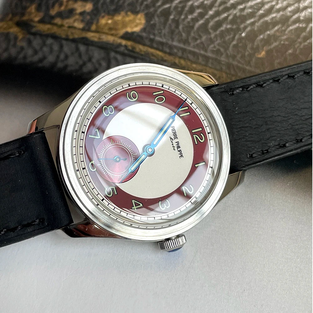Pierre Philippe 38mm Ultra-Thin Mechanical Dress Watch – Red Dial, Manual Wind ST17 Movement