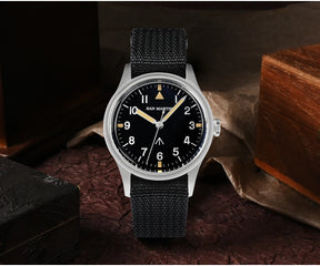San Martin 36mm Pilot Men’s Watch – VH31 Mechaquartz Sweep Second Quartz Watch with Luminous Dial & Nylon Strap
