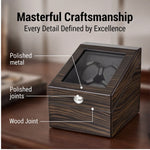 Ebony Wood Watch Winder Box – 3/6 Slot Automatic Watch Rotator with LED Light & Silent 5 Modes Storage Case