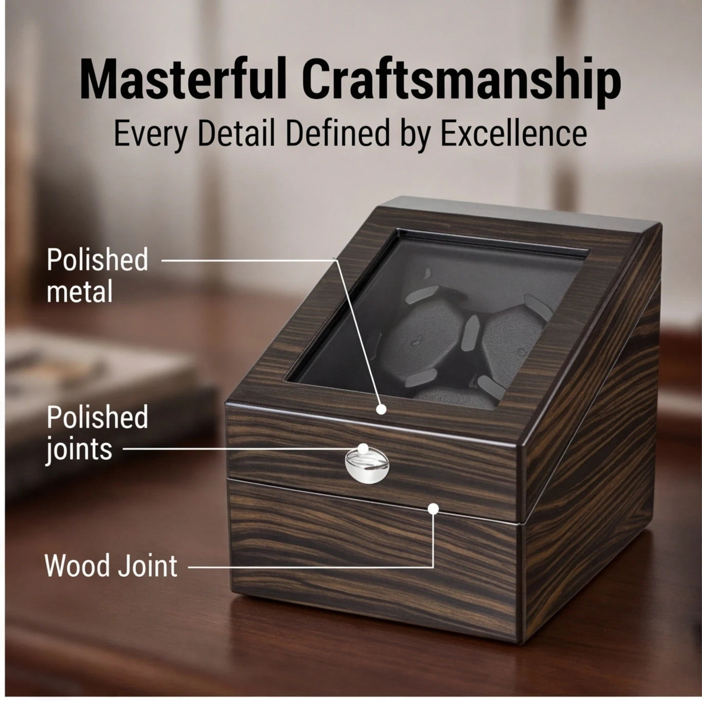 Ebony Wood Watch Winder Box – 3/6 Slot Automatic Watch Rotator with LED Light & Silent 5 Modes Storage Case