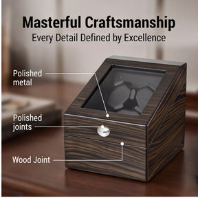 Ebony Wood Watch Winder Box – 3/6 Slot Automatic Watch Rotator with LED Light & Silent 5 Modes Storage Case