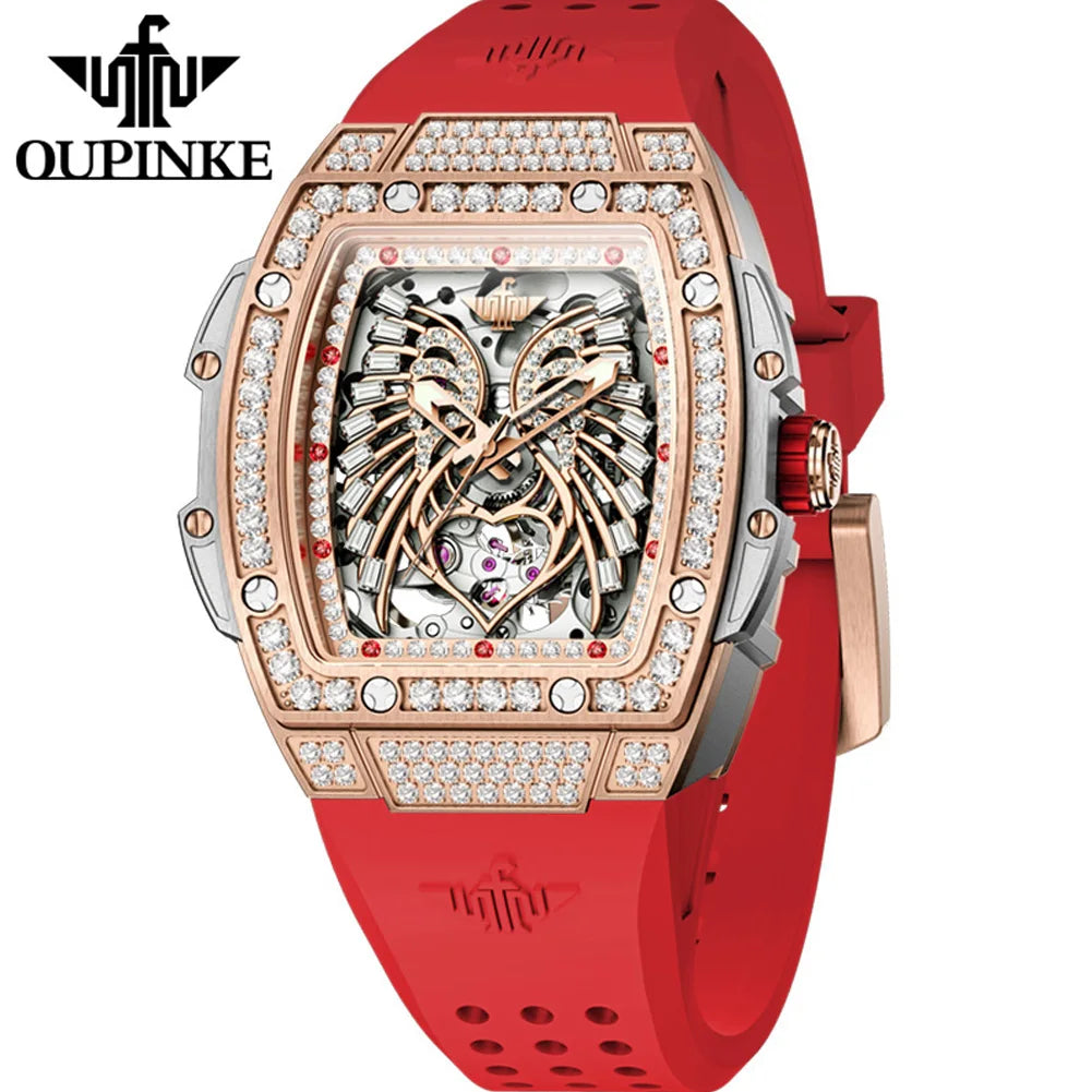 OUPINKE 3225 Women’s Automatic Watch – Diamond Dial, Silicone Strap