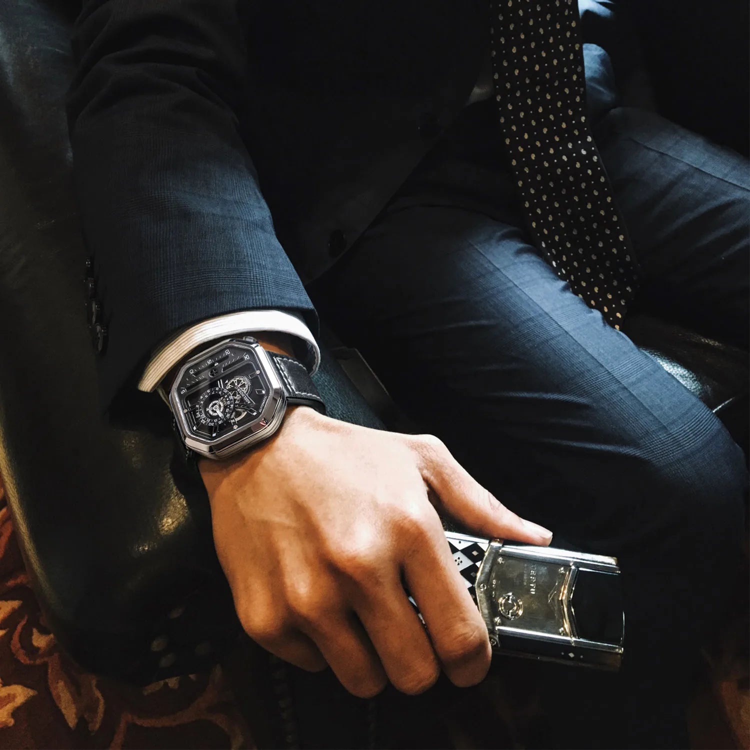 AGELOCER Men’s Automatic Skeleton Watch – Luxury Square Stainless Steel