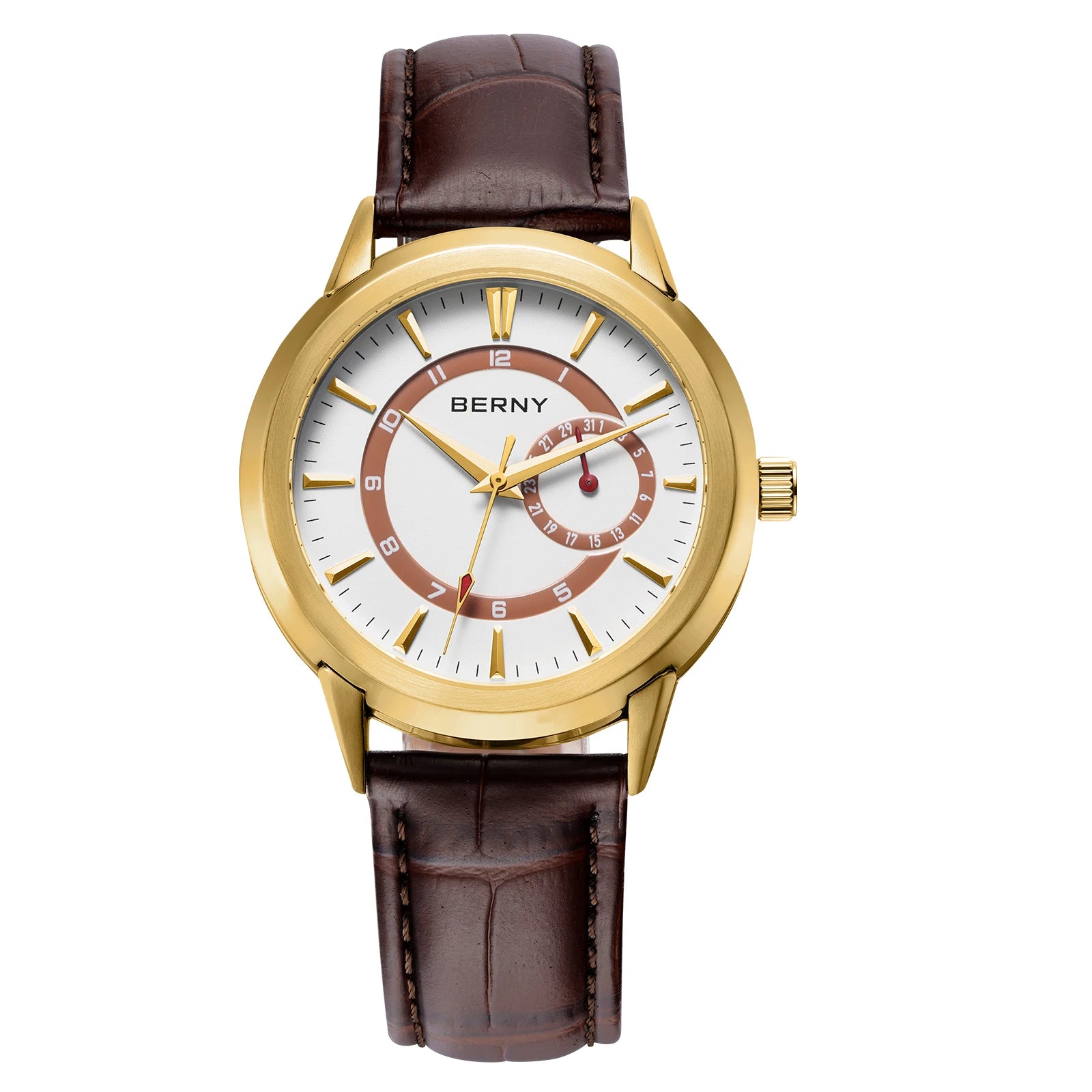 BERNY Men's Luxury Quartz Watch – Elegant Stainless Steel Dress & Business Wristwatch with Date Calendar