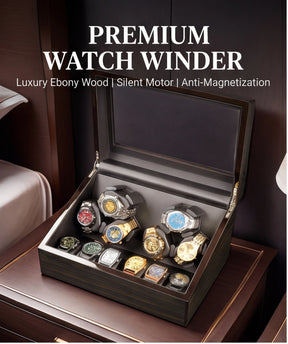 Ebony Wood Watch Winder Box – 3/6 Slot Automatic Watch Rotator with LED Light & Silent 5 Modes Storage Case