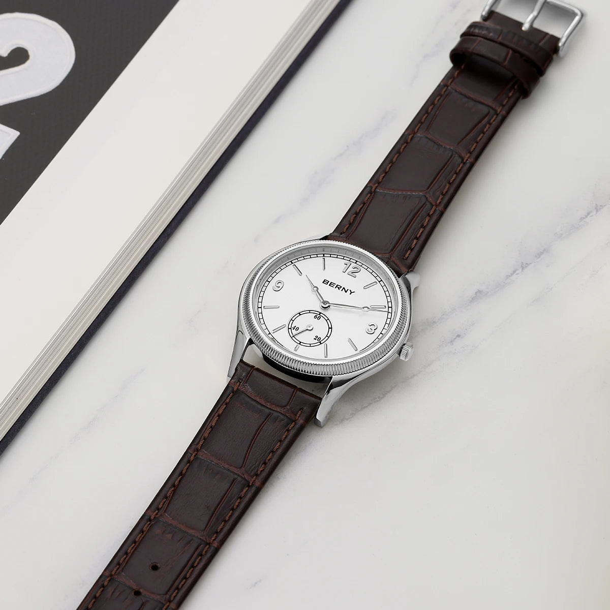BERNY Men's Quartz Dress Watch 38mm – Slim Elegant Leather Strap Easy Read