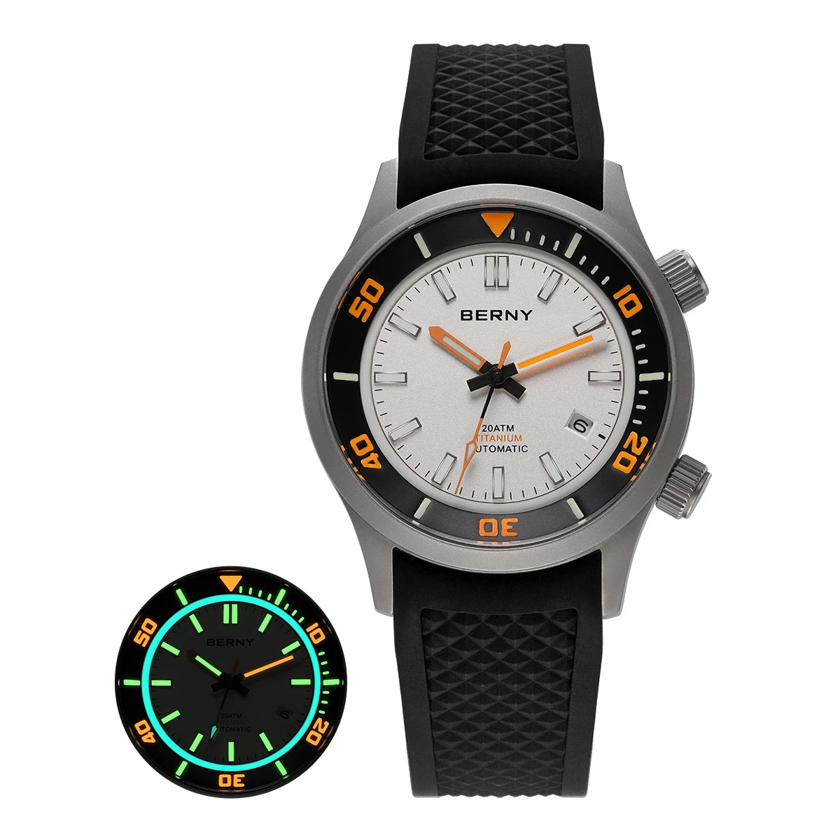 BERNY Men's Titanium Automatic Diver Watch – 20ATM, Sapphire, Miyota 8215