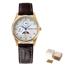 BERNY Women's Quartz Watch – Moon Phase Calendar Leather Strap