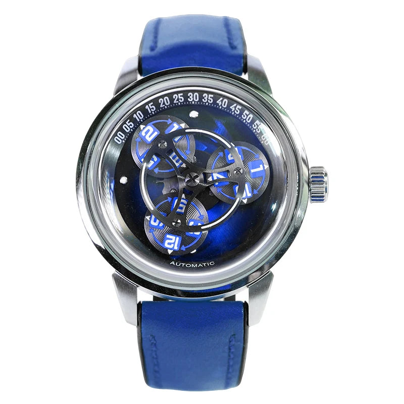 Hanboro Men's Automatic Watch - Rotating "Frisbee" Dial Mechanical Timepiece