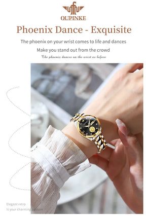 OUPINKE 3259 Women’s Automatic Watch – Gold, Tungsten Steel Luxury