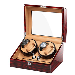 Wooden Watch Storage Box 6 Slots Automatic Winding Battery Mechanical Watches Winder Case Leather