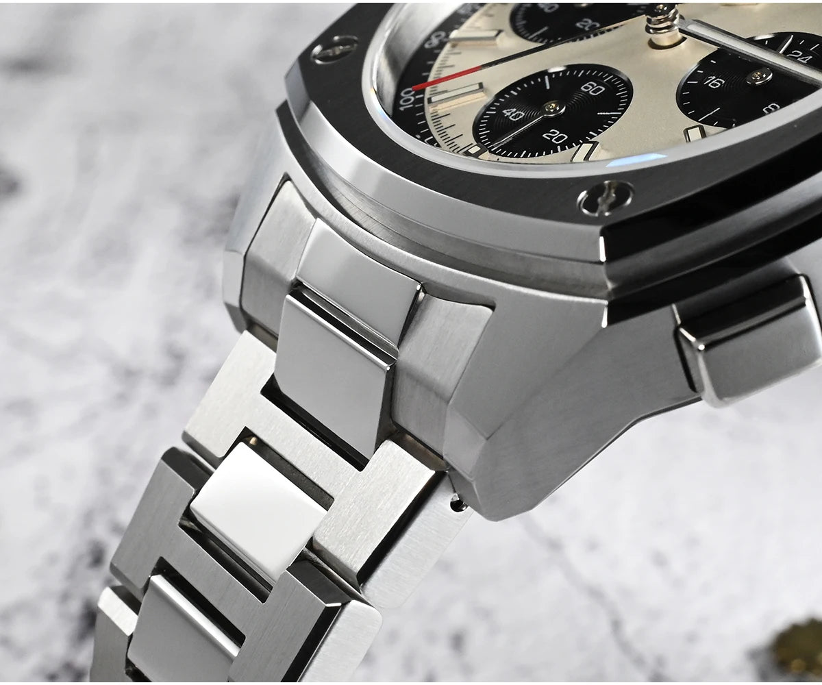 San Martin Men's Chronograph Watch 39.5mm – VK63 Quartz Panda Dial 100M Waterproof Sapphire