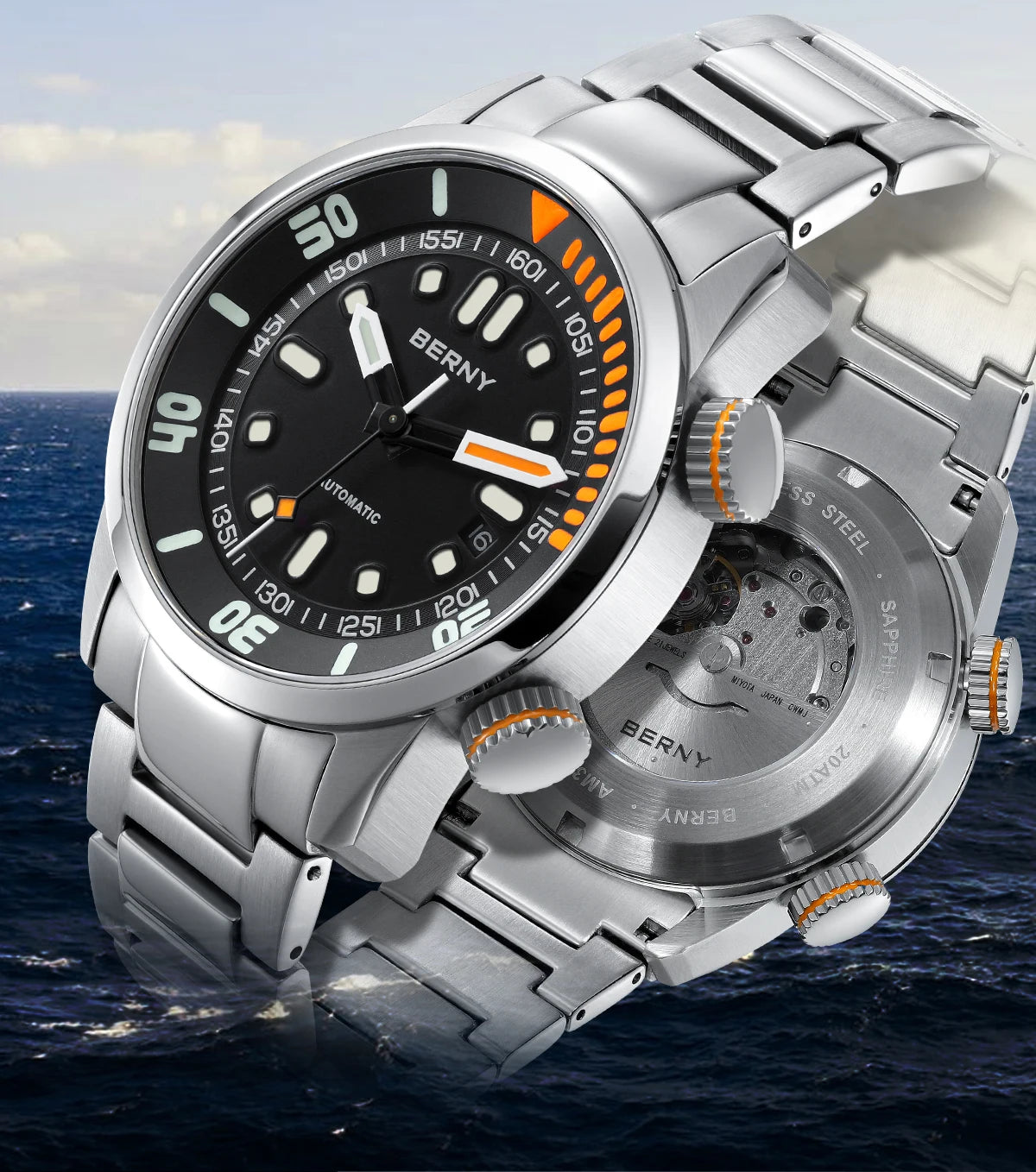 BERNY Automatic Dive Watch – 20ATM Waterproof Mechanical Watch with Sapphire Crystal & Super Luminous Dial