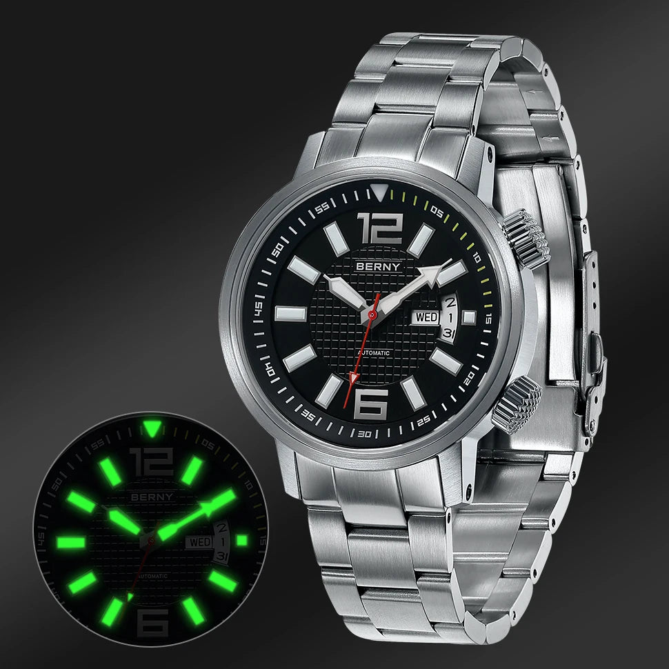 BERNY Men's Automatic Diver Watch – 20ATM Waterproof, Miyota 8205, Sapphire