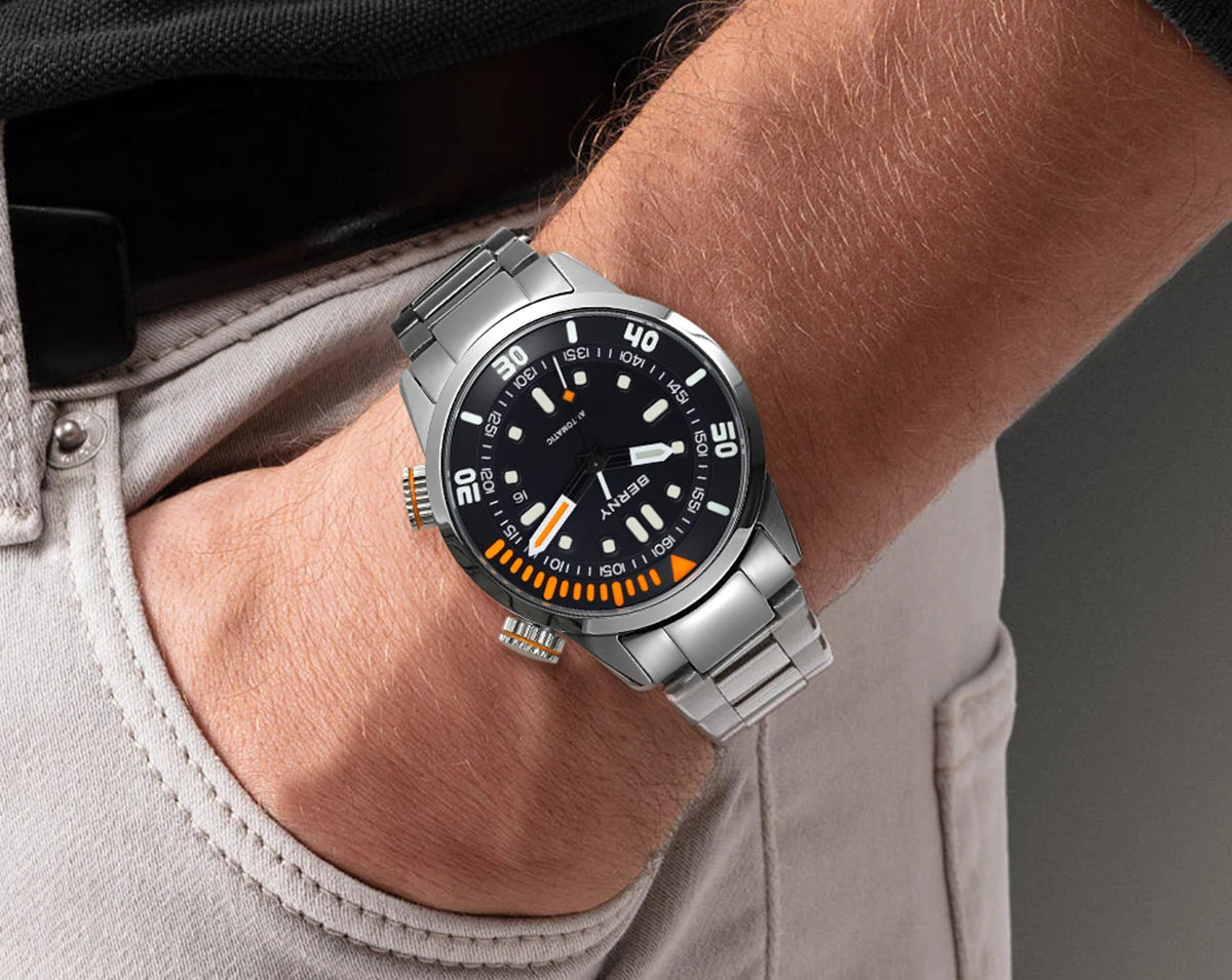 BERNY Automatic Dive Watch – 20ATM Waterproof Mechanical Watch with Sapphire Crystal & Super Luminous Dial