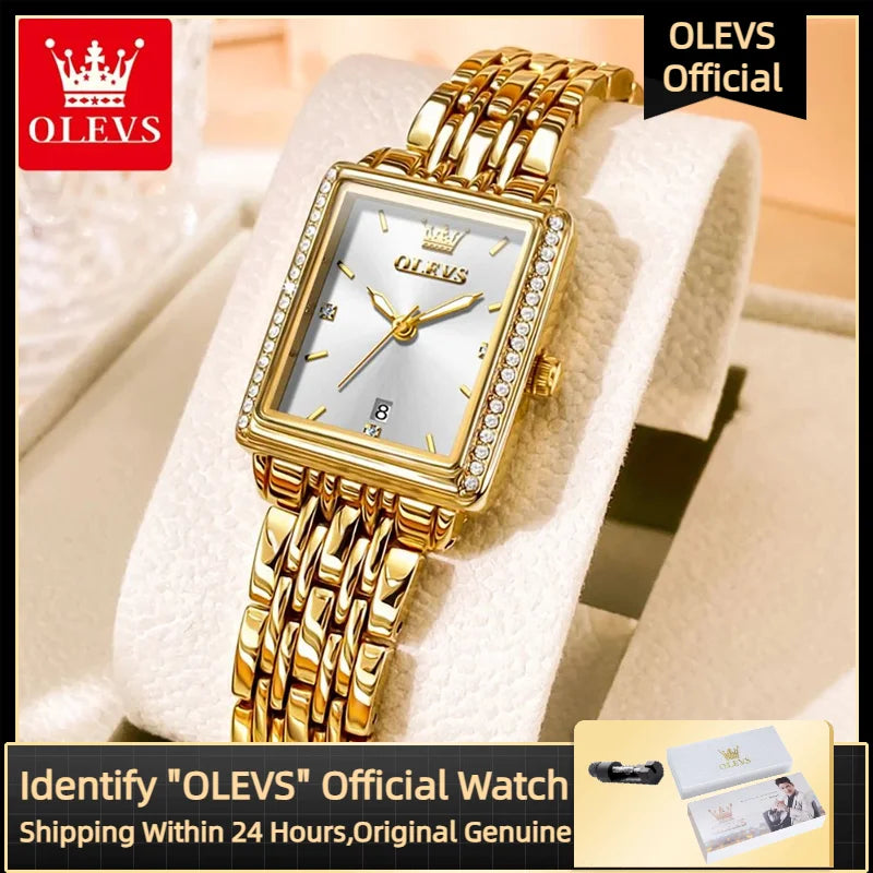 OLEVS Women’s Luxury Diamond Quartz Watch – Elegant Gold Stainless Steel Waterproof Wristwatch