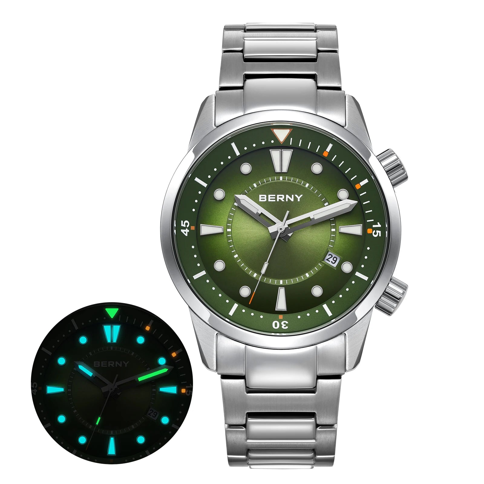 BERNY Men's Automatic Diver Watch – 200M Waterproof, Miyota 8215, Sapphire