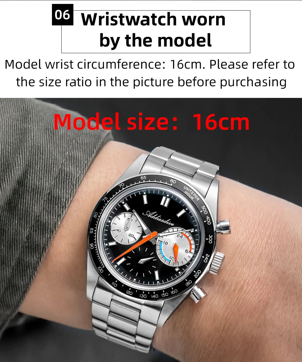 Addiesdive VK63 Chronograph Watch – Racing Style, 100M Waterproof