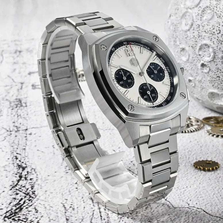 San Martin Men's Chronograph Watch 39.5mm – VK63 Quartz Panda Dial 100M Waterproof Sapphire