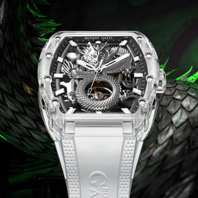 BONEST GATTI Men’s Automatic Skeleton Watch – Dragon Pattern, Crystal Case, Luxury Mechanical