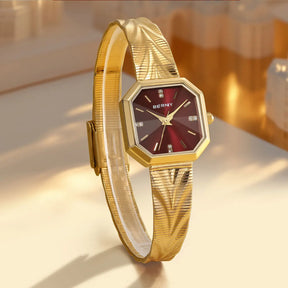 BERNY Women's Gold Quartz Watch – Octagonal Stainless Steel