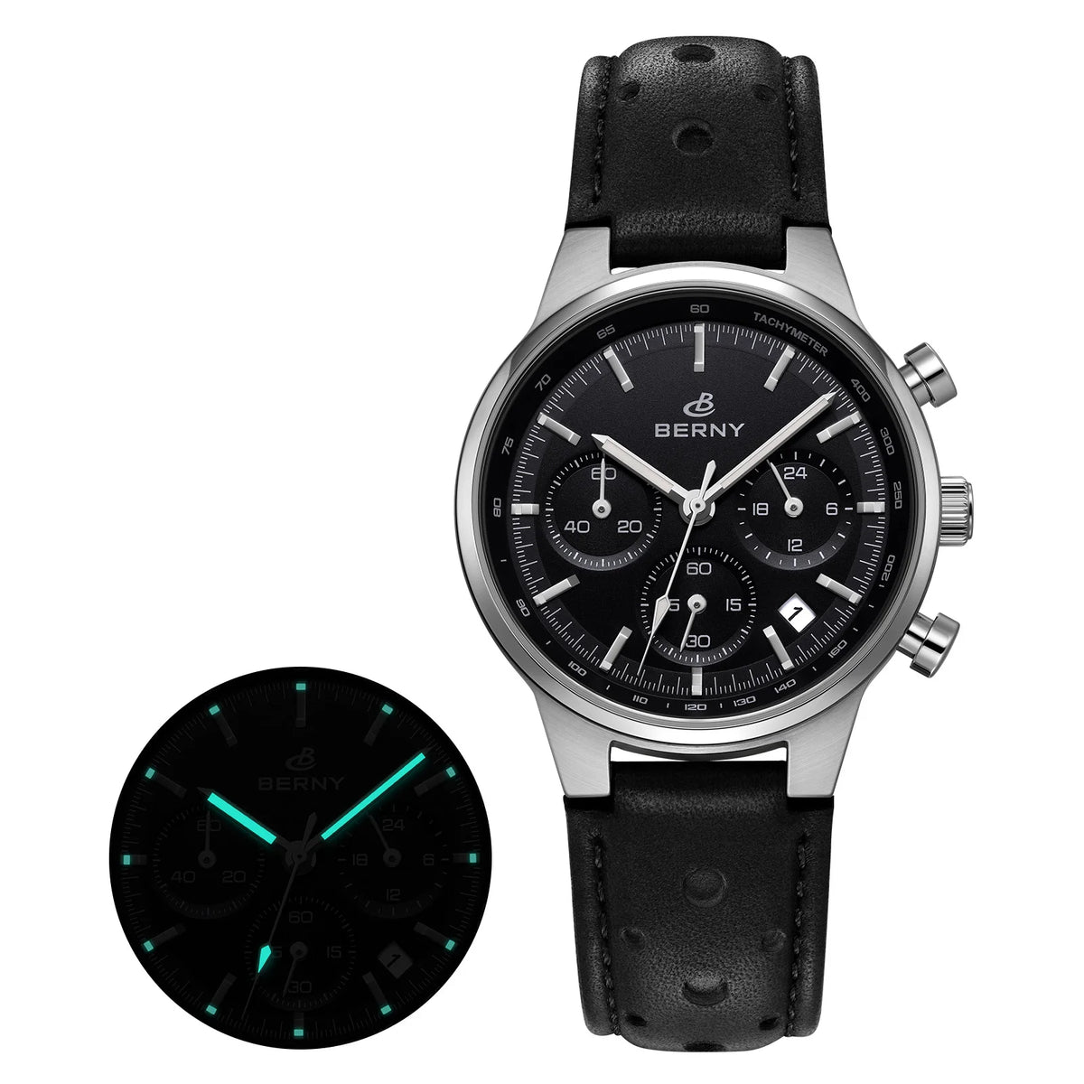 BERNY Men’s Chronograph Watch – Luxury Quartz, Sapphire, Waterproof