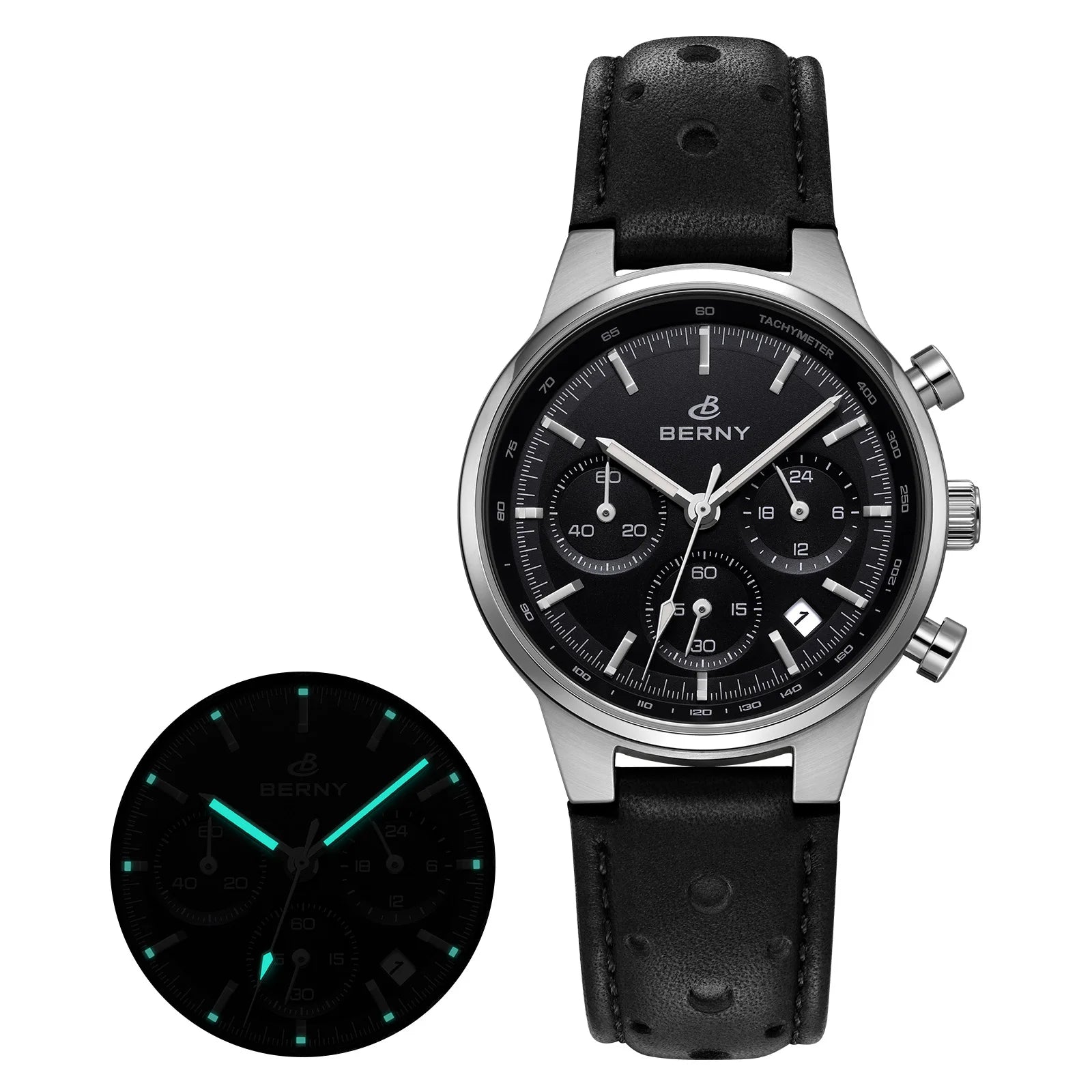 BERNY Men’s Chronograph Watch – Luxury Quartz, Sapphire, Waterproof