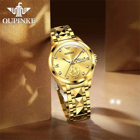 OUPINKE 3259 Women’s Automatic Watch – Gold Tone, Tungsten Steel Strap, Luxury Mechanical