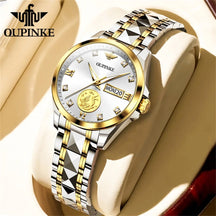 OUPINKE 3259 Women’s Automatic Watch – Gold Tone, Tungsten Steel Strap, Luxury Mechanical