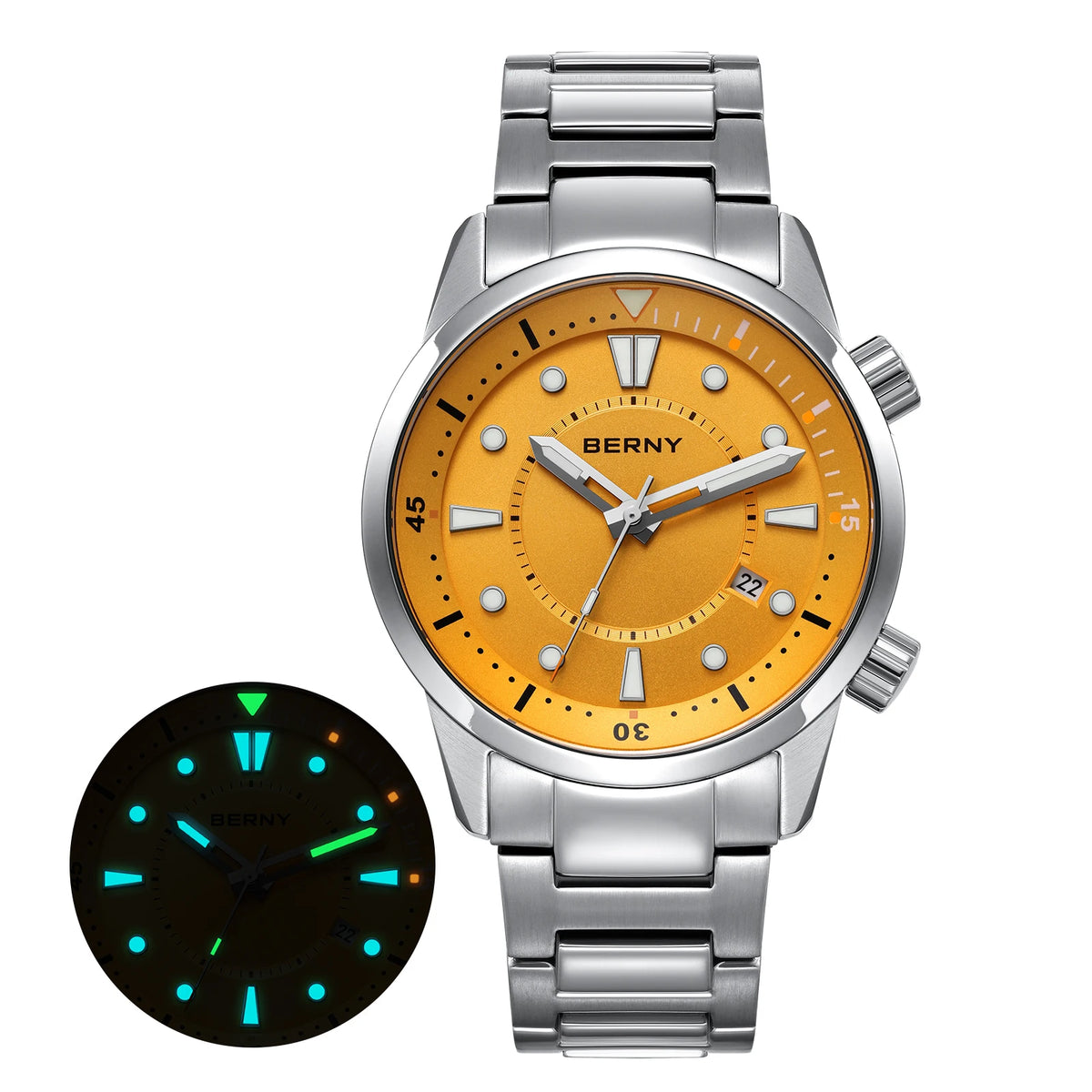 BERNY Men's Automatic Diver Watch – 200M Waterproof, Miyota 8215, Sapphire