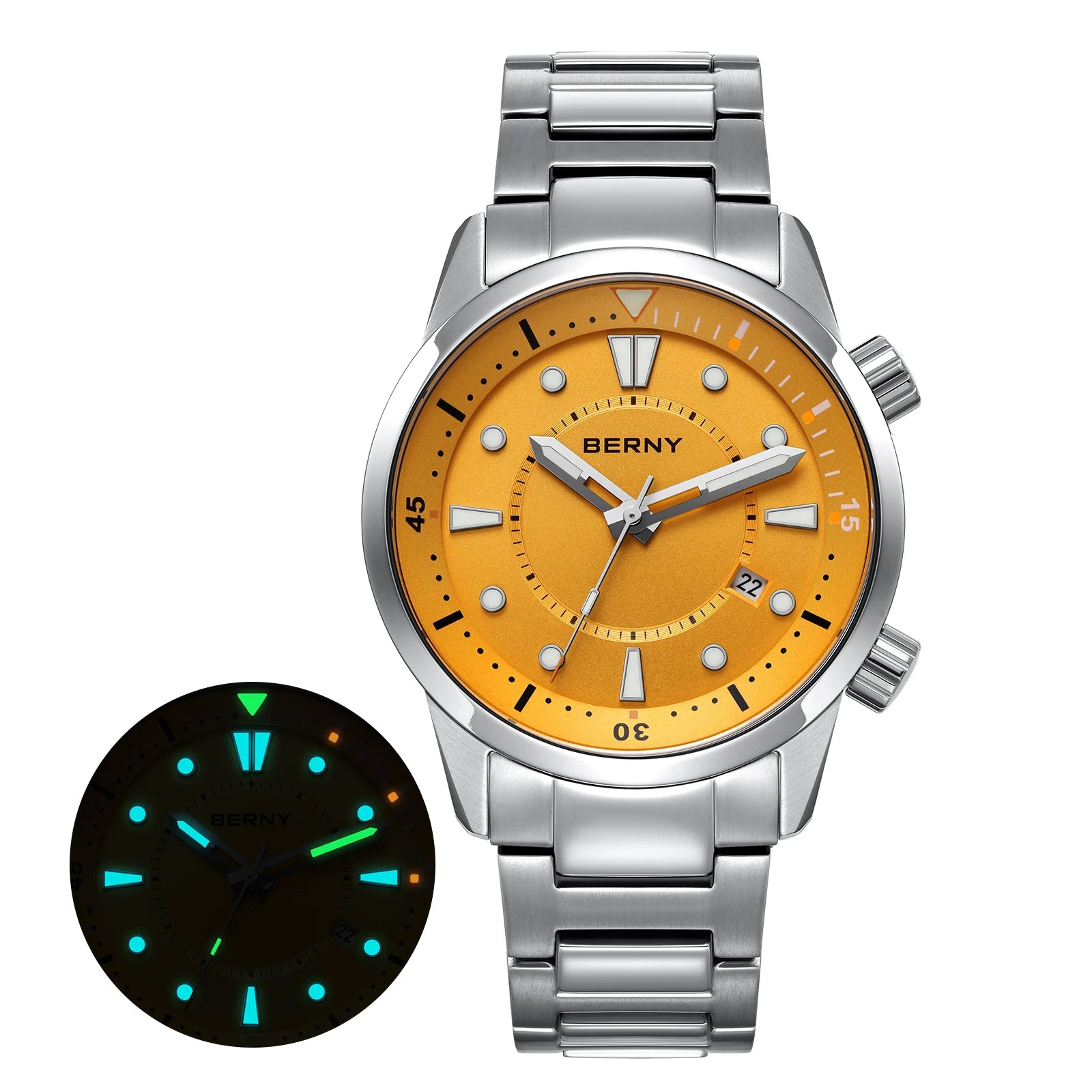 BERNY Men's Automatic Diver Watch – 200M Waterproof, Miyota 8215, Sapphire