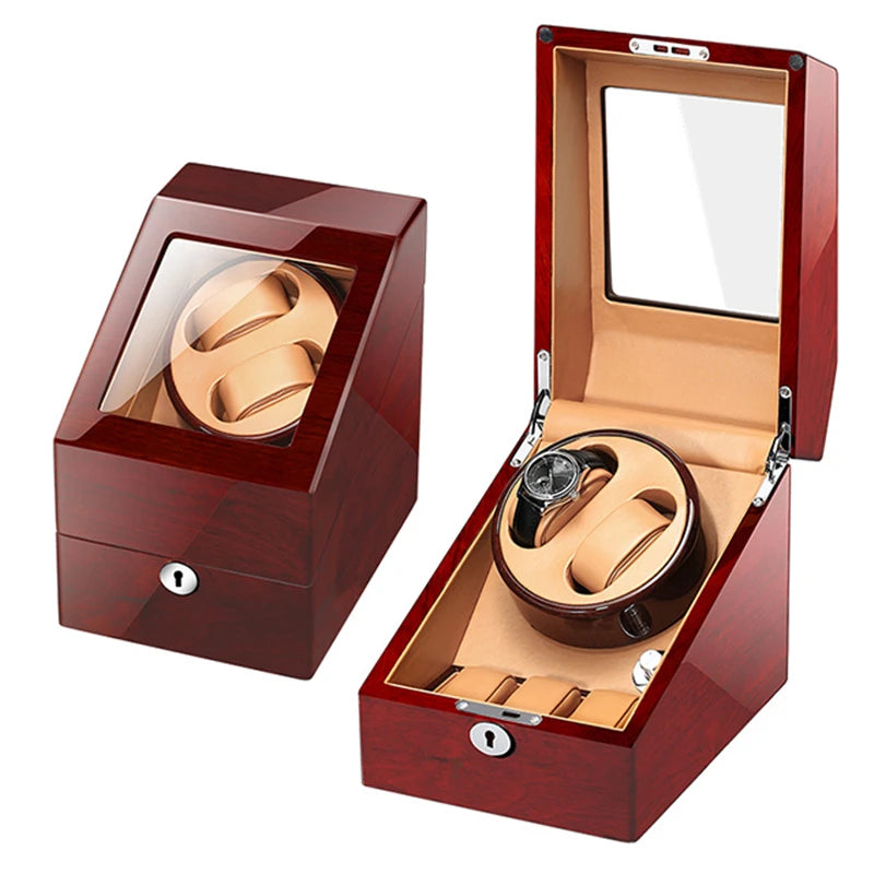 Wooden Watch Storage Box 6 Slots Automatic Winding Battery Mechanical Watches Winder Case Leather