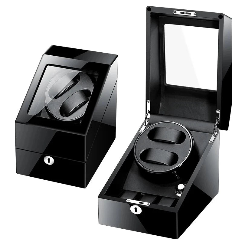 Wooden Watch Storage Box 6 Slots Automatic Winding Battery Mechanical Watches Winder Case Leather